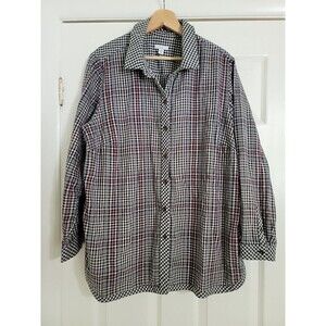 J. Jill Black White Red Plaid Long Sleeve Button Down Shirt  2X Soft 100% Cotton